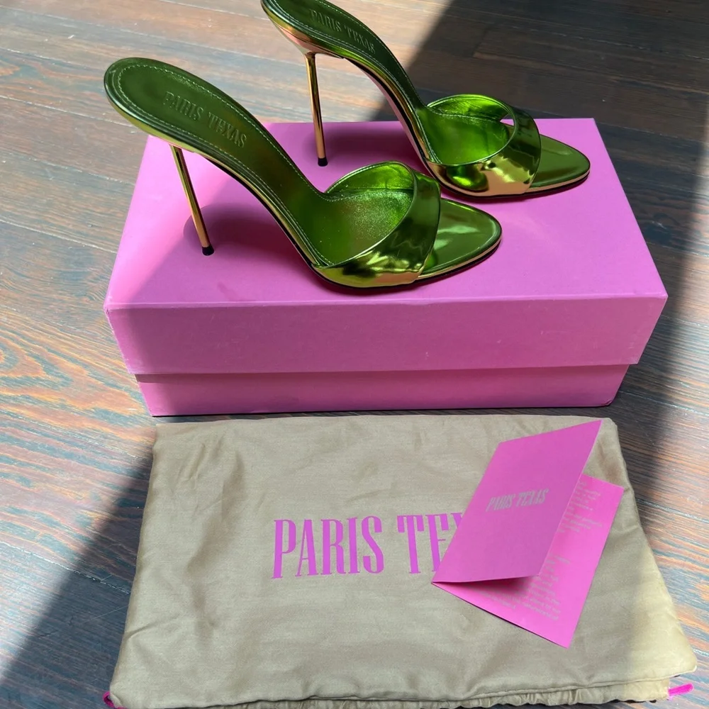 Paris Texas LIDIA MULES in mirror leather acid
